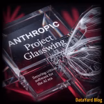 Images of glass screen that says "Anthropic Project Glasswing" with subheader that says "securing critical software for the AI era". On the right of the glass is a glass wing of a butterfly.