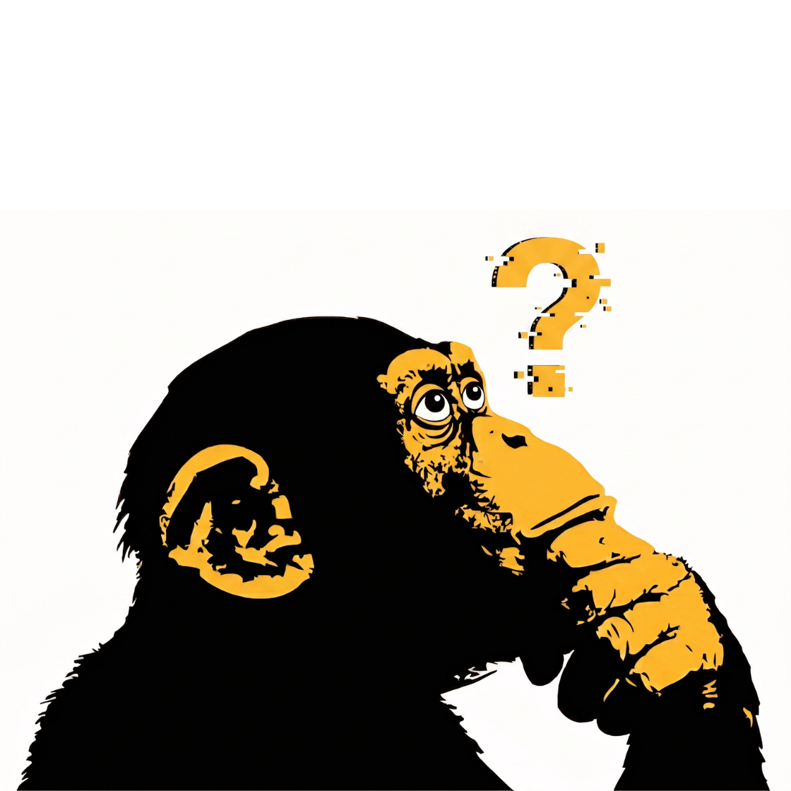 Illustration of a thinking chimp with a question mark above its head