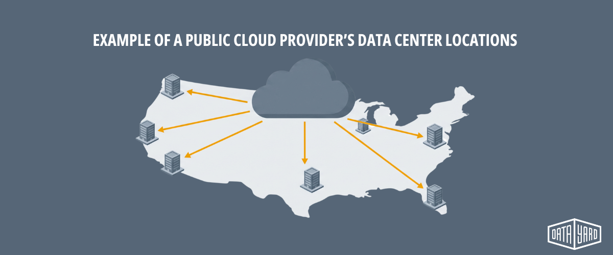Map illustration of a public cloud provider's data centers spread across many regions